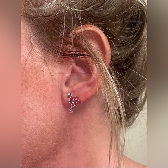 Flamingo Pink Crystal Earrings - Picture 2 of 2